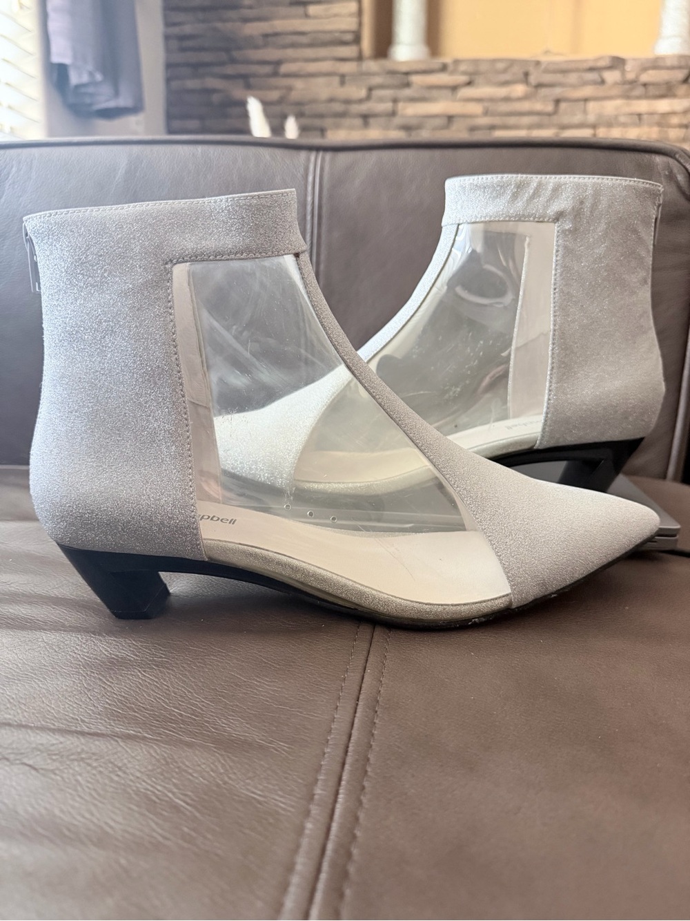 Jeffrey Campbell Clear Panel Silver Glitter Pointed-Toe Ankle Boots 9.5